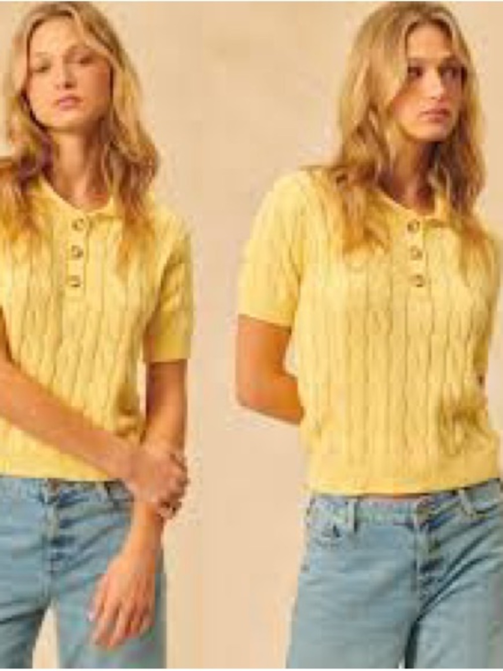John + Jenn Timmy Short Sleeve Polo Collar Cable Knit Sweater
